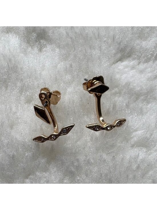 Jewelry - Gold Tone Ear Jacket Earrings With Rhinestone‎ Accent, Stud Earring Back